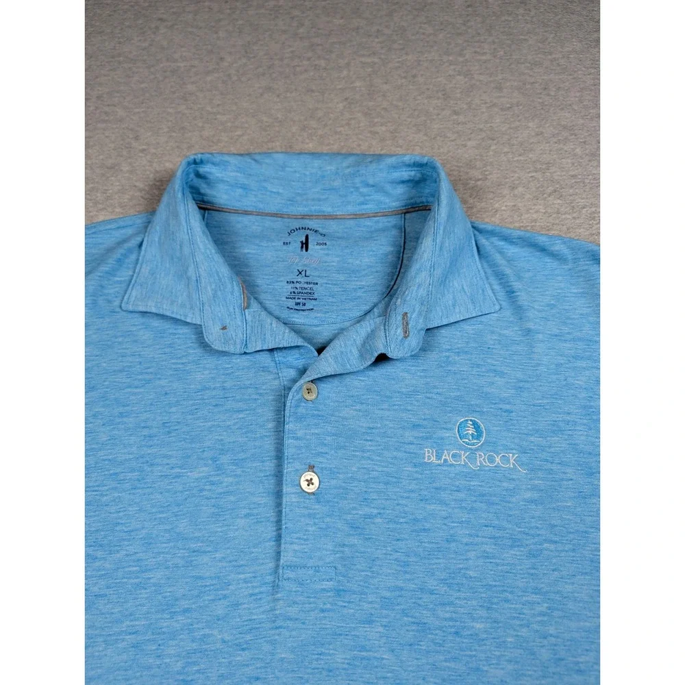 Johnnie-O Maddox Top Shelf Polo Shirt Mens XL Blue Performance Black Rock UPF 50